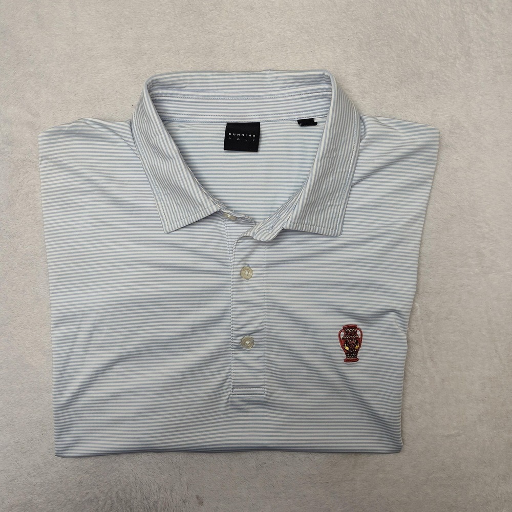Dunning Golf Polo Shirt Mens XL Blue Striped Golf Performance Stretch Naples